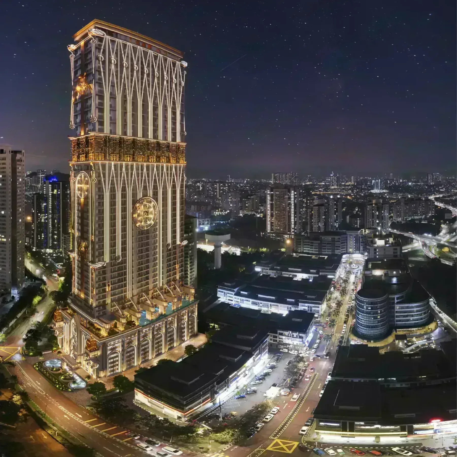 Arte Solaris tower exterior at night